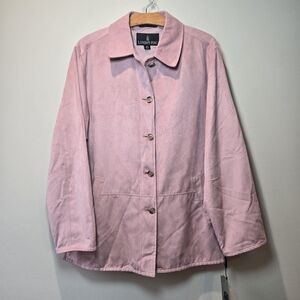 London Fog All Weather Suede Women's Large Pink Long Sleeve Jacket Shirt